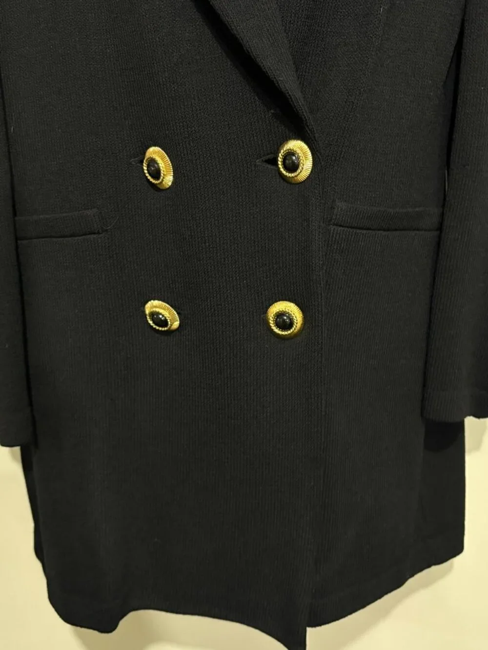 St John Collection Marie Gray 12 Black Double-Breasted Santana Knit Wool Blazer - Picture 3 of 9